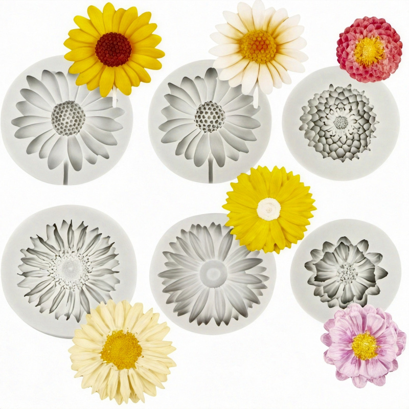 Resin Craft Ideas - 6 stuks, zonnebloem madeliefje siliconen mal,